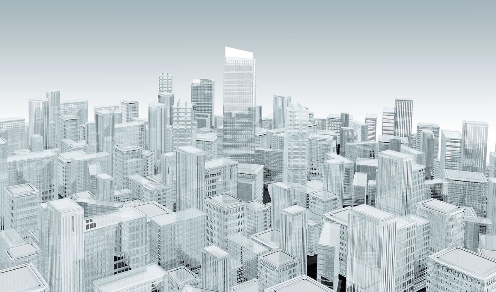 3D wireframe city skyline